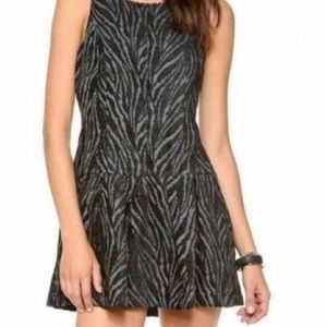 Free People Black Chenille Zebra Print Pockets Drop Waist Dress US 10